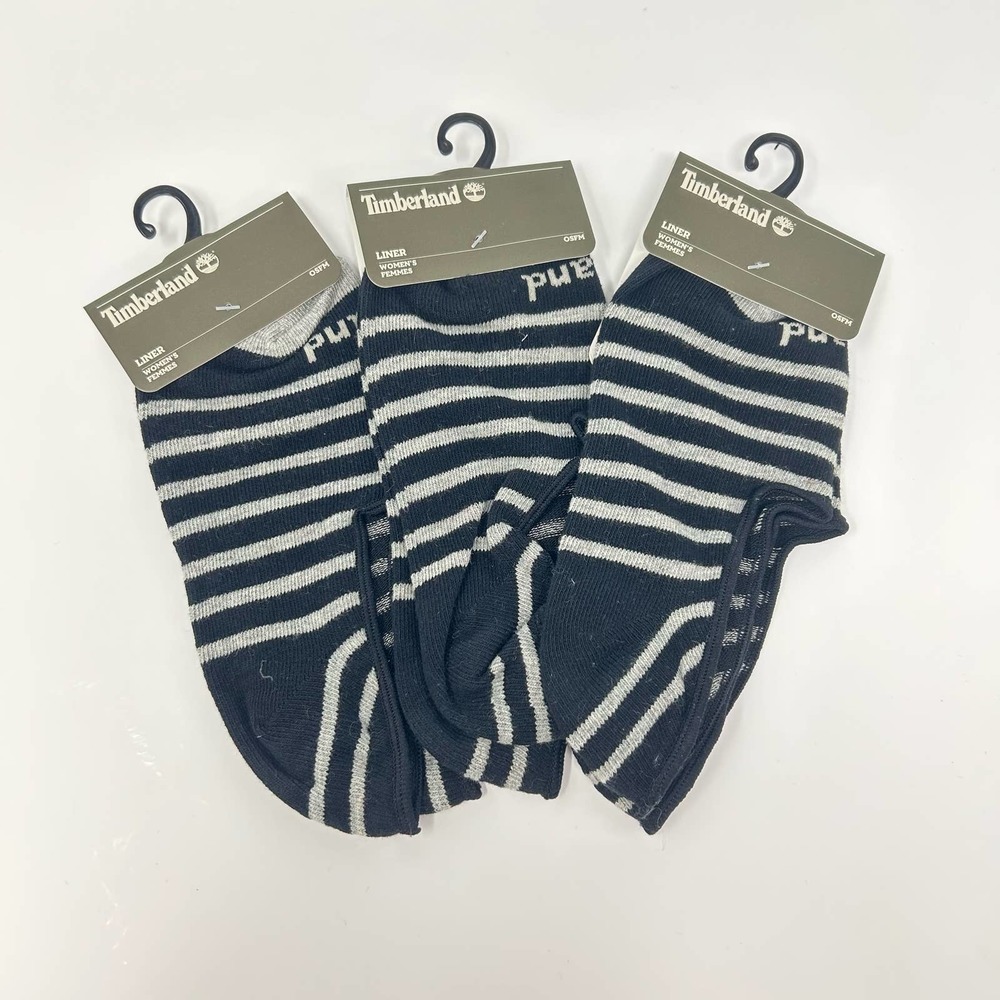 NEW Timberland Women’s Black Gray Stripe Liner Socks 3 Pairs - Picture 1 of 4